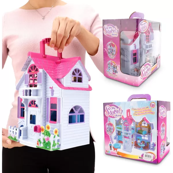 imageMy Pretty Dollhouse Fold and Go Pretend Play Mini Folding Doll House Playset with Pocket Toy Family Figures Home Furniture and Accessories