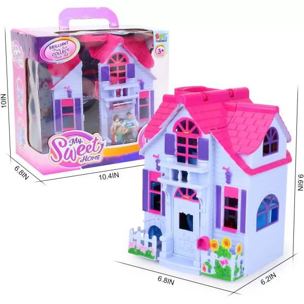 imageMy Pretty Dollhouse Fold and Go Pretend Play Mini Folding Doll House Playset with Pocket Toy Family Figures Home Furniture and Accessories