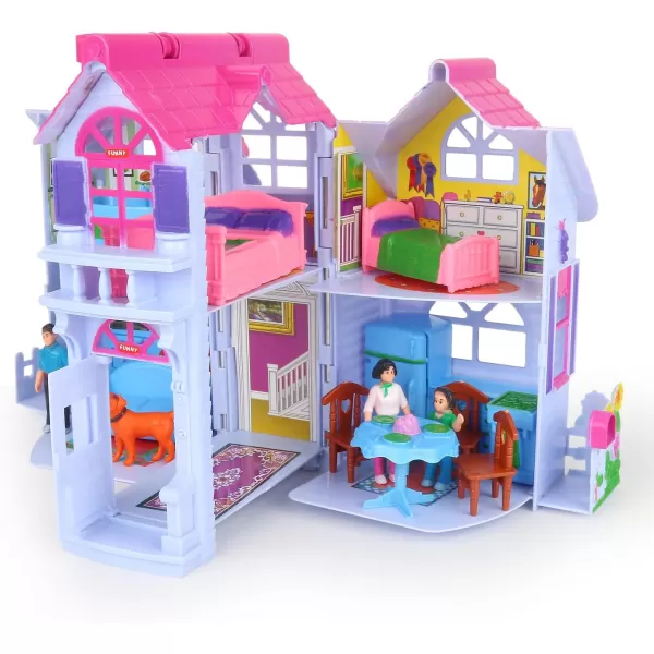imageMy Pretty Dollhouse Fold and Go Pretend Play Mini Folding Doll House Playset with Pocket Toy Family Figures Home Furniture and Accessories