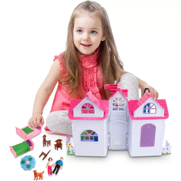 imageMy Pretty Dollhouse Fold and Go Pretend Play Mini Folding Doll House Playset with Pocket Toy Family Figures Home Furniture and Accessories