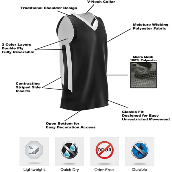 imagePack of 10 Reversible Mens Mesh Performance Athletic Basketball Jerseys  Blank Team Uniforms for Sports Scrimmage BulkBlackWhite
