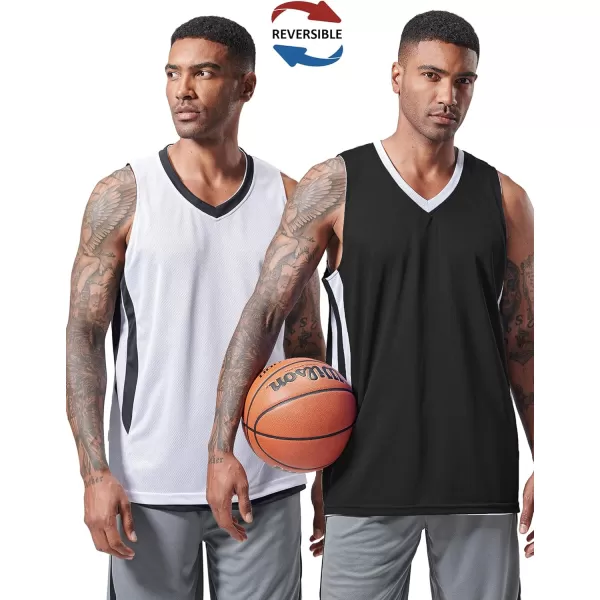 imagePack of 10 Reversible Mens Mesh Performance Athletic Basketball Jerseys  Blank Team Uniforms for Sports Scrimmage BulkBlackWhite