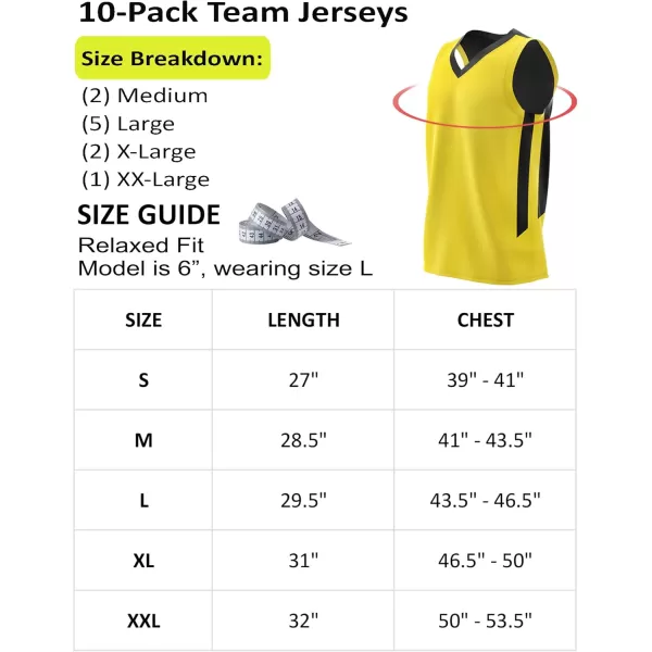 imagePack of 10 Reversible Mens Mesh Performance Athletic Basketball Jerseys  Blank Team Uniforms for Sports Scrimmage BulkBlackYellow