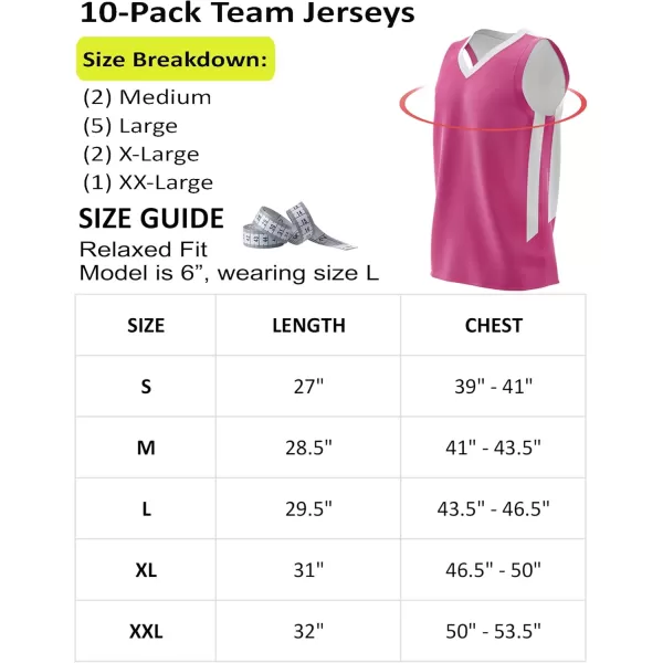 imagePack of 10 Reversible Mens Mesh Performance Athletic Basketball Jerseys  Blank Team Uniforms for Sports Scrimmage BulkPinkWhite