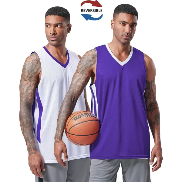 imagePack of 10 Reversible Mens Mesh Performance Athletic Basketball Jerseys  Blank Team Uniforms for Sports Scrimmage BulkPurpleWhite