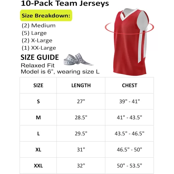 imagePack of 10 Reversible Mens Mesh Performance Athletic Basketball Jerseys  Blank Team Uniforms for Sports Scrimmage BulkRedWhite