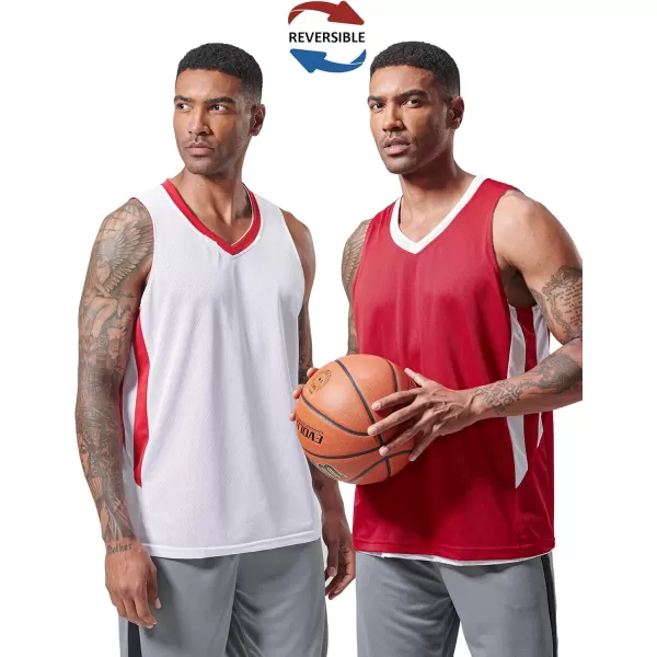 imagePack of 10 Reversible Mens Mesh Performance Athletic Basketball Jerseys  Blank Team Uniforms for Sports Scrimmage BulkRedWhite