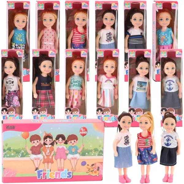 image12 Pack Little Girls Party Favors Dolls  5quot Small Toddler Doll Toys Kids Miniature Figures Friends Bulk Bundle Play Set