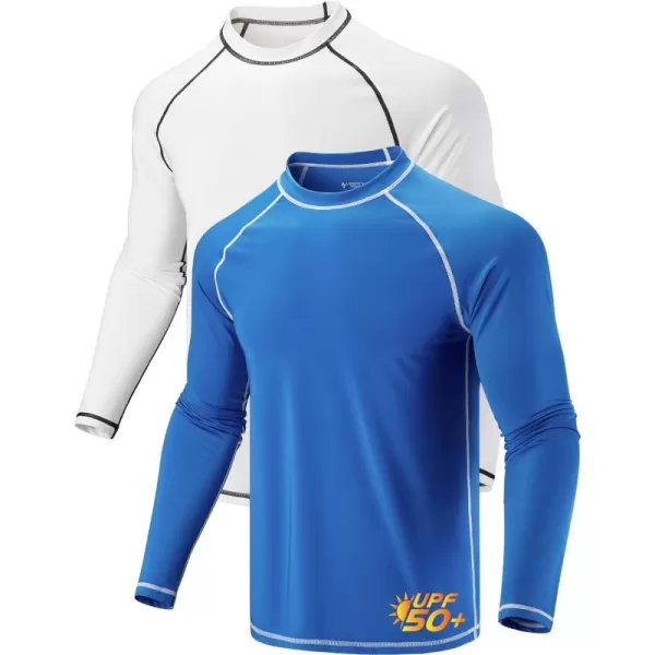 image2 Pack Mens Sun Protection Long Sleeve Swim Shirts UPF 50 Loose Fit Rash Guards Fishing Quick Dry ClothingBlueWhite