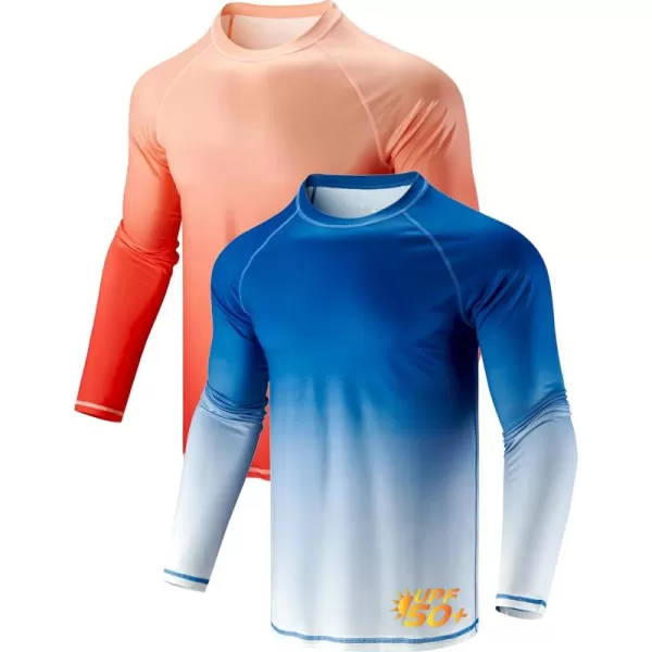 image2 Pack Mens Sun Protection Long Sleeve Swim Shirts UPF 50 Loose Fit Rash Guards Fishing Quick Dry ClothingGradient BlueOrange