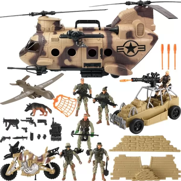 image26 PCS Army Men Helicopter Carrier Toys Military Soldier Action Figures Combat Truck Motorcycle Jumbo Transport Aircraft with Lights ampamp Sound Weapons Accessories Playset for Kids Boys