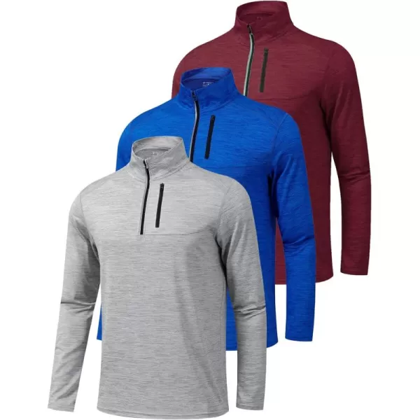 image3 Pack Mens Quarter 14 Zip Pullover Long Sleeve Workout Jackets Athletic Dry Fit Running ShirtsLight GrayBlueMaroon