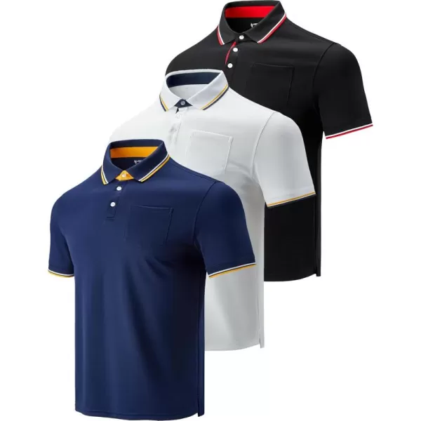 image3Pack Mens Golf Shirt Performance Sport Short Sleeve Moisture Wicking Dry Fit Golf Polo Active Shirts for MenMidnight NavyWhiteBlack