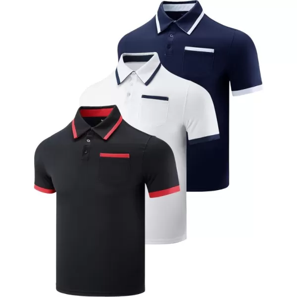 image3Pack Mens Golf Shirt Performance Sport Short Sleeve Moisture Wicking Dry Fit Golf Polo Active Shirts for MenNavyBlackWhite