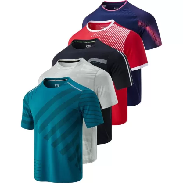 image5 Pack Mens Active Quick Dry Crew Neck T Shirts  Athletic Running Gym Workout Short Sleeve Tee Tops BulkCamoRedNavyBlackTeal Blue