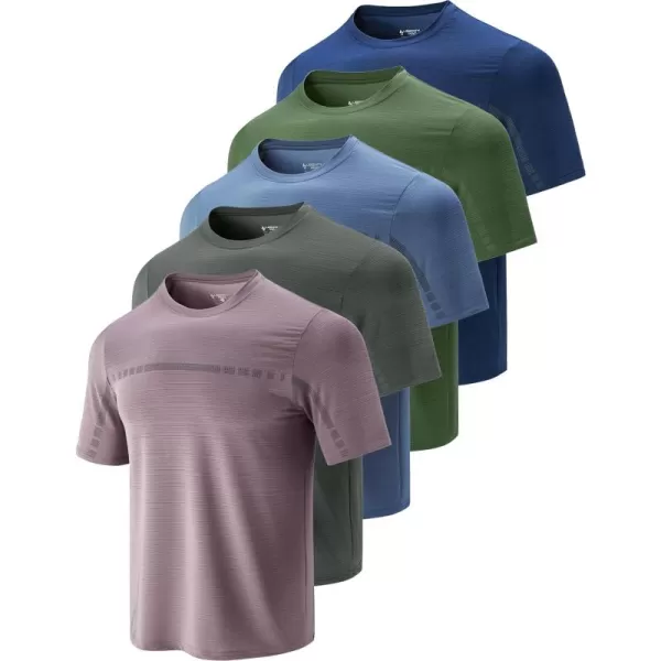 image5 Pack Mens Active Quick Dry Crew Neck T Shirts  Athletic Running Gym Workout Short Sleeve Tee Tops BulkDusty BlueMisty PurpleArmy GreenNavyCharocal