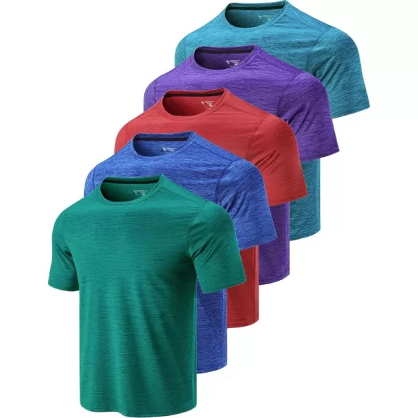 image5 Pack Mens Active Quick Dry Crew Neck T Shirts  Athletic Running Gym Workout Short Sleeve Tee Tops BulkGreenRedPurpleTealSapphire Blue