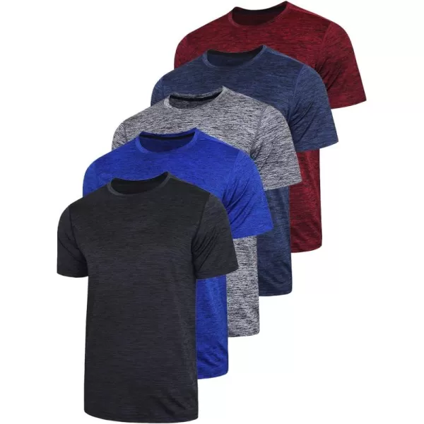 image5 Pack Mens Active Quick Dry Crew Neck T Shirts  Athletic Running Gym Workout Short Sleeve Tee Tops BulkHeather BlackBlueGrayNavyMaroon