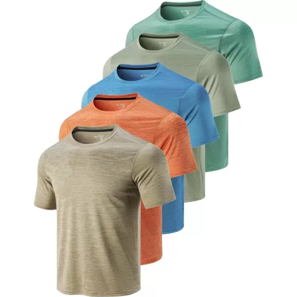 image5 Pack Mens Active Quick Dry Crew Neck T Shirts  Athletic Running Gym Workout Short Sleeve Tee Tops BulkKhakiSageOrangeHeritage BlueMineral Blue