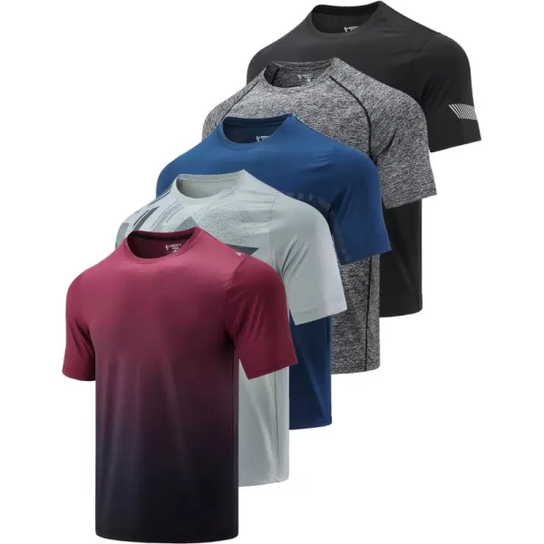 image5 Pack Mens Active Quick Dry Crew Neck T Shirts  Athletic Running Gym Workout Short Sleeve Tee Tops BulkLight GrayGradient RedBlueCharcoalBlack