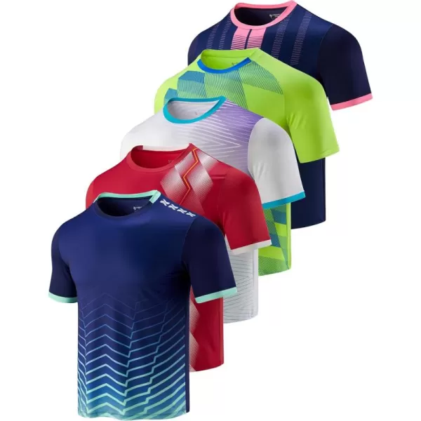 image5 Pack Mens Active Quick Dry Crew Neck T Shirts  Athletic Running Gym Workout Short Sleeve Tee Tops BulkRedLimeNavyWhiteNavy Blue