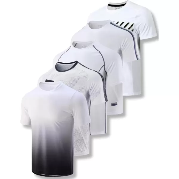 image5 Pack Mens Active Quick Dry Crew Neck T Shirts  Athletic Running Gym Workout Short Sleeve Tee Tops BulkWhite