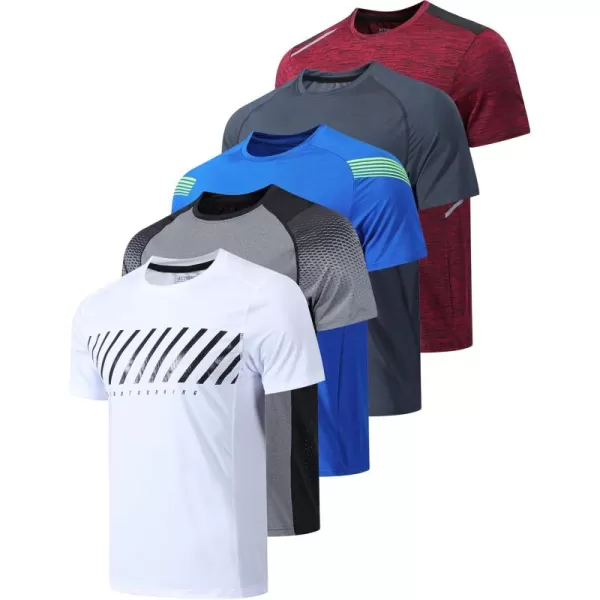 image5 Pack Mens Active Quick Dry Crew Neck T Shirts  Athletic Running Gym Workout Short Sleeve Tee Tops BulkWhiteGrayBlueCharcoalMaroon