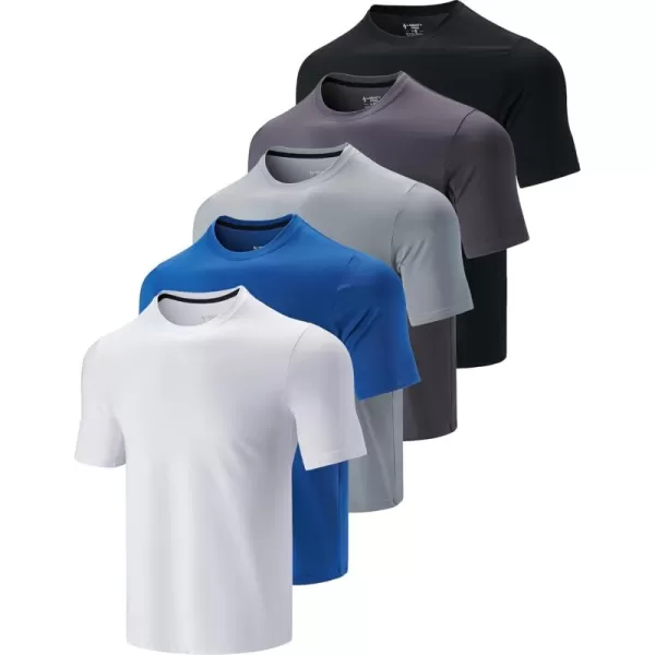 image5 Pack Mens Active Quick Dry Crew Neck T Shirts  Athletic Running Gym Workout Short Sleeve Tee Tops BulkWhiteNavyGrayCharcoalBlack