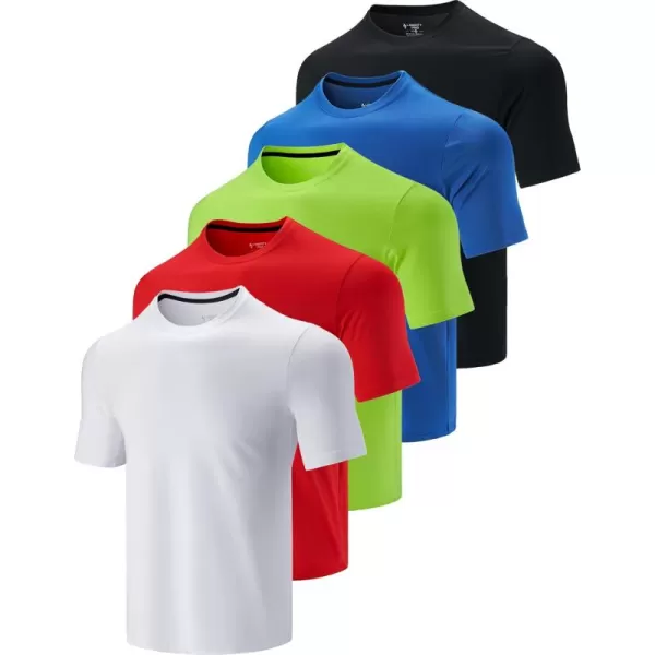 image5 Pack Mens Active Quick Dry Crew Neck T Shirts  Athletic Running Gym Workout Short Sleeve Tee Tops BulkWhiteRedLimeBlueBlack