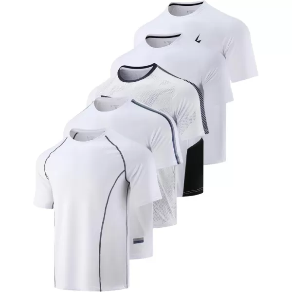 image5 Pack Mens Active Quick Dry Crew Neck T Shirts  Athletic Running Gym Workout Short Sleeve Tee Tops BulkWhites