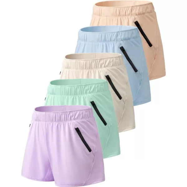 image5 Pack Womens Workout Gym Shorts Casual Lounge Set Ladies Active Athletic Apparel with Zipper PocketsHeather PeachMicro PinkBaby BlueDusty AquaPink Fog