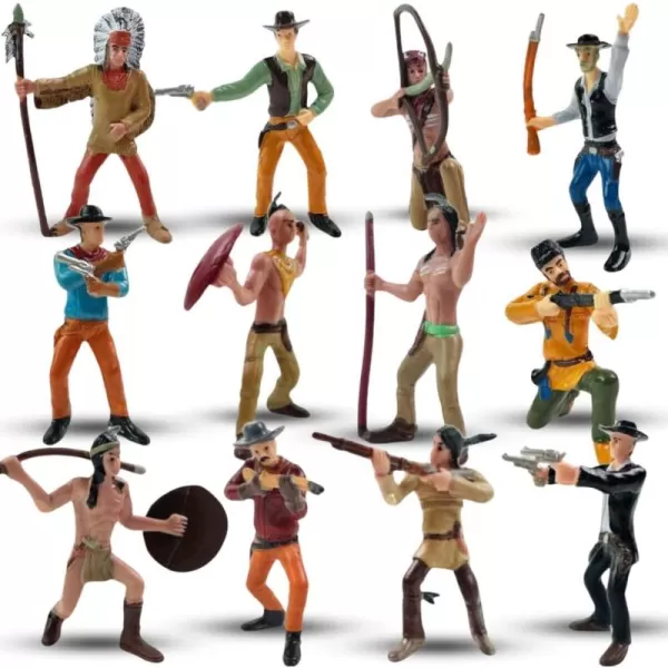 imageLiberty Imports 12 PCS Cowboy and Indian Figures Mini Wild West and Native American Toy Figurines with Realistic Details Western Cake Toppers Party Favors for Kids