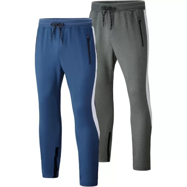 imageLiberty Imports 2 Pack Mens Sweatpants with Zipper Pockets Slim Fit Gym Pants Athletic Track JoggersBlueDark Gray