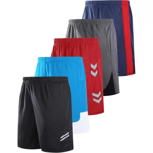 imageLiberty Imports 5 Pack Mens Quick Dry Athletic Shorts with Pockets Elastic Waist Activewear for Workout Gym BasketballBlackSky BlueRedGrayNavy