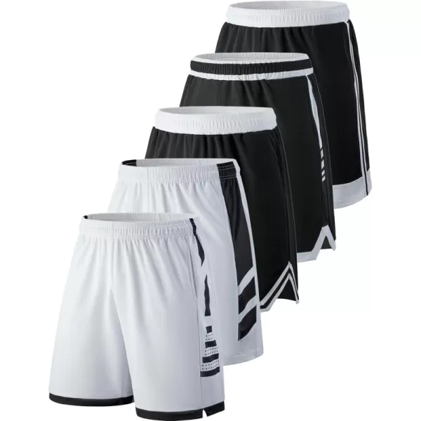 imageLiberty Imports 5 Pack Mens Quick Dry Athletic Shorts with Pockets Elastic Waist Activewear for Workout Gym BasketballBlackWhite