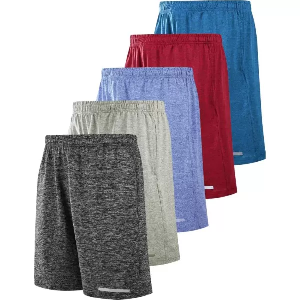 imageLiberty Imports 5 Pack Mens Quick Dry Athletic Shorts with Pockets Elastic Waist Activewear for Workout Gym BasketballHeather CharcoalLight GrayRedBlues