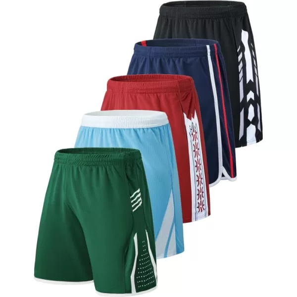 imageLiberty Imports 5 Pack Mens Quick Dry Athletic Shorts with Pockets Elastic Waist Activewear for Workout Gym BasketballNavyBlackGreenBurgundyCool Blue