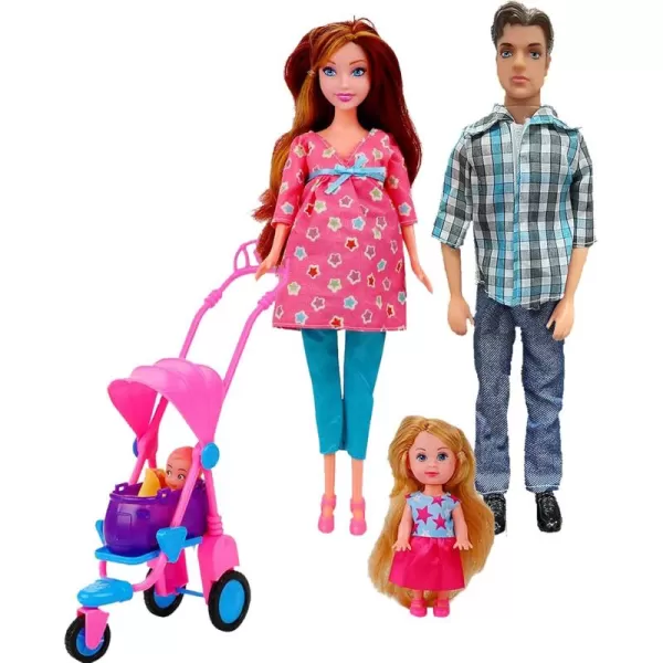 imageLiberty Imports Happy Family Welcome Baby 115Inch Pregnant Doll Toy Husband ampamp Wife with Daughter Newborn Stroller and Accessories Playset 22 Pieces
