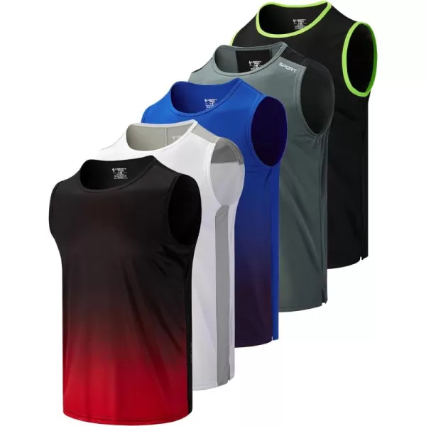 imageLiberty Imports Pack of 5 Mens Stretch Cool Dry Muscle Tank Tops Athletic Crewneck Sleeveless Workout ShirtsBlackWhiteGrayGradient RedGradient Blue