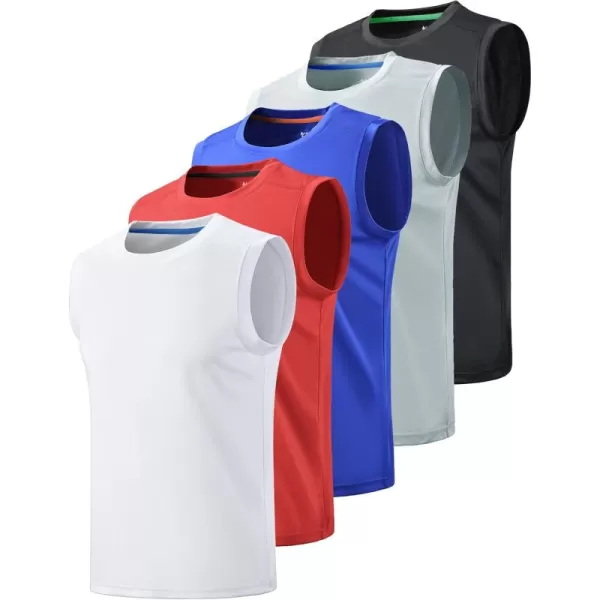 imageLiberty Imports Pack of 5 Mens Stretch Cool Dry Muscle Tank Tops Athletic Crewneck Sleeveless Workout ShirtsWhiteRedBlueGrayBlack