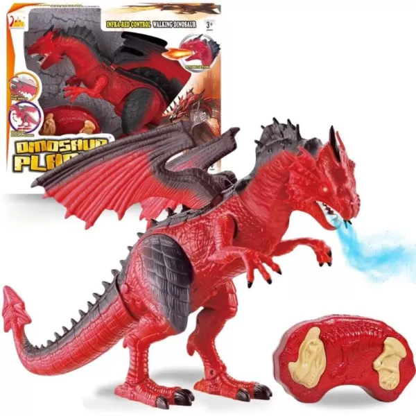 imageLiberty Imports Remote Control RC Dragon Toy LED Light Up Walking Dragon Roaring and Spraying Smoke Shaking Head Light Up Eyes and SoundsFire Dragon w Smoke