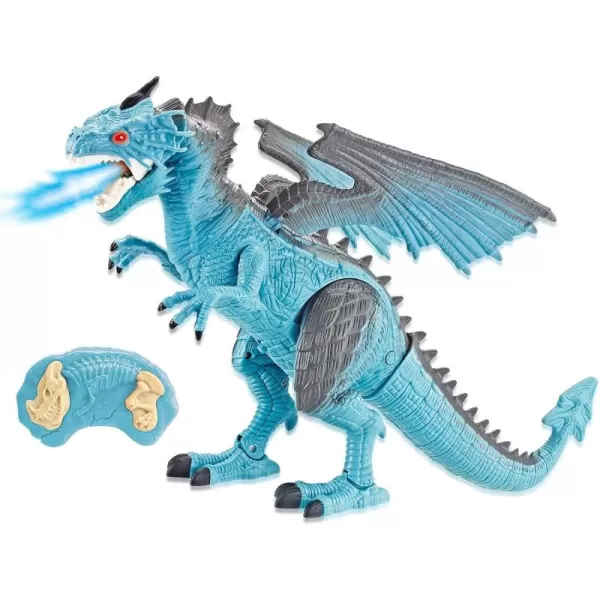 imageLiberty Imports Remote Control RC Dragon Toy LED Light Up Walking Dragon Roaring and Spraying Smoke Shaking Head Light Up Eyes and SoundsIce Dragon w Smoke