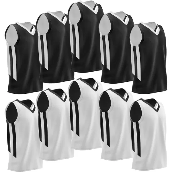 imagePack of 10 Reversible Mens Mesh Performance Athletic Basketball Jerseys  Blank Team Uniforms for Sports Scrimmage BulkBlackWhite