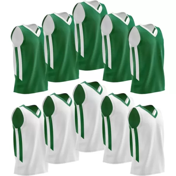 imagePack of 10 Reversible Mens Mesh Performance Athletic Basketball Jerseys  Blank Team Uniforms for Sports Scrimmage BulkGreenWhite