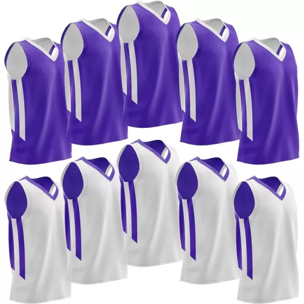 imagePack of 10 Reversible Mens Mesh Performance Athletic Basketball Jerseys  Blank Team Uniforms for Sports Scrimmage BulkPurpleWhite