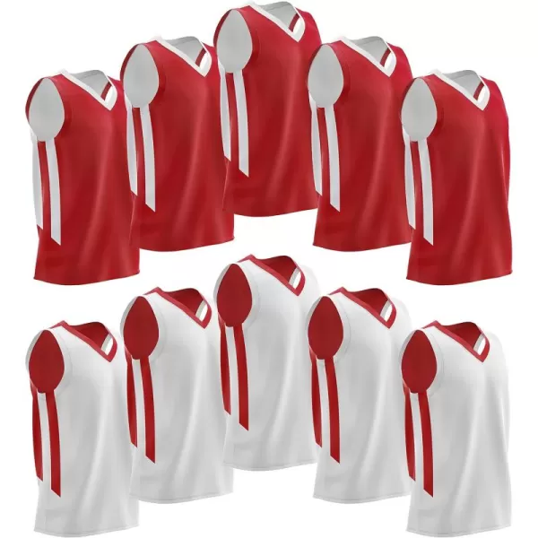 imagePack of 10 Reversible Mens Mesh Performance Athletic Basketball Jerseys  Blank Team Uniforms for Sports Scrimmage BulkRedWhite