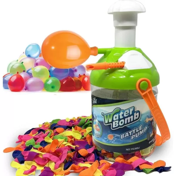 imageWater Balloon Pump with Easy Fill Tying Tool  Kids Toy Portable Ballon Filler Inflator with 300 Play Balloons