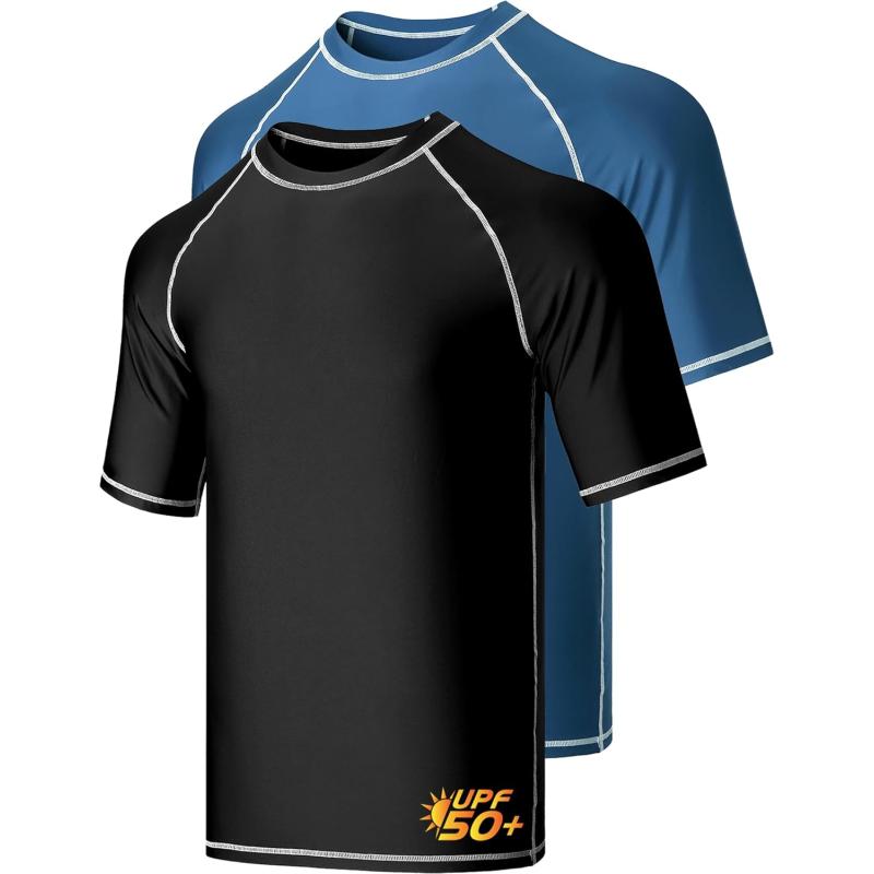imageLiberty Imports 2Pack Mens UV Short Sleeve Swim Shirts Loose Fit Rash GuardsBlackNavy