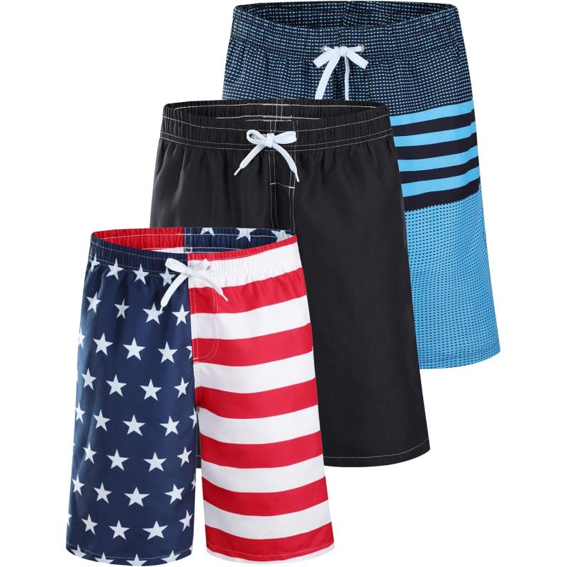 imageMens 9quot Quick Dry Swim Trunks with Mesh Lining and Cargo Pockets Beach Shorts Bathing SuitsFlagBlackAqua