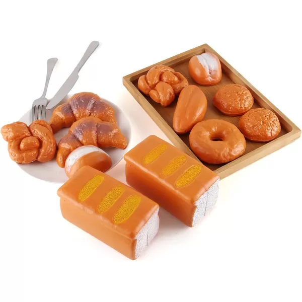 image12 PCS Fake Bread Pastries Set Life Sized Plastic Pretend Play Food Toy Kids Bakery Grocery Kitchen Playset